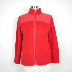 Talbots red fleece zip up jacket quilted accents on yoke and elbows EUC  XL